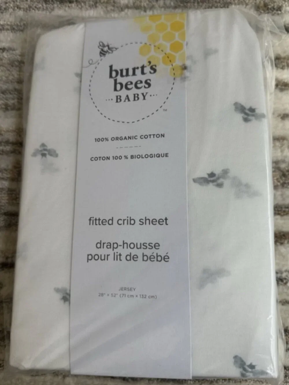 Burt’s Bees Baby Golden Bee Organic Cotton Fitted Crib Sheet - White/Quarry Bees